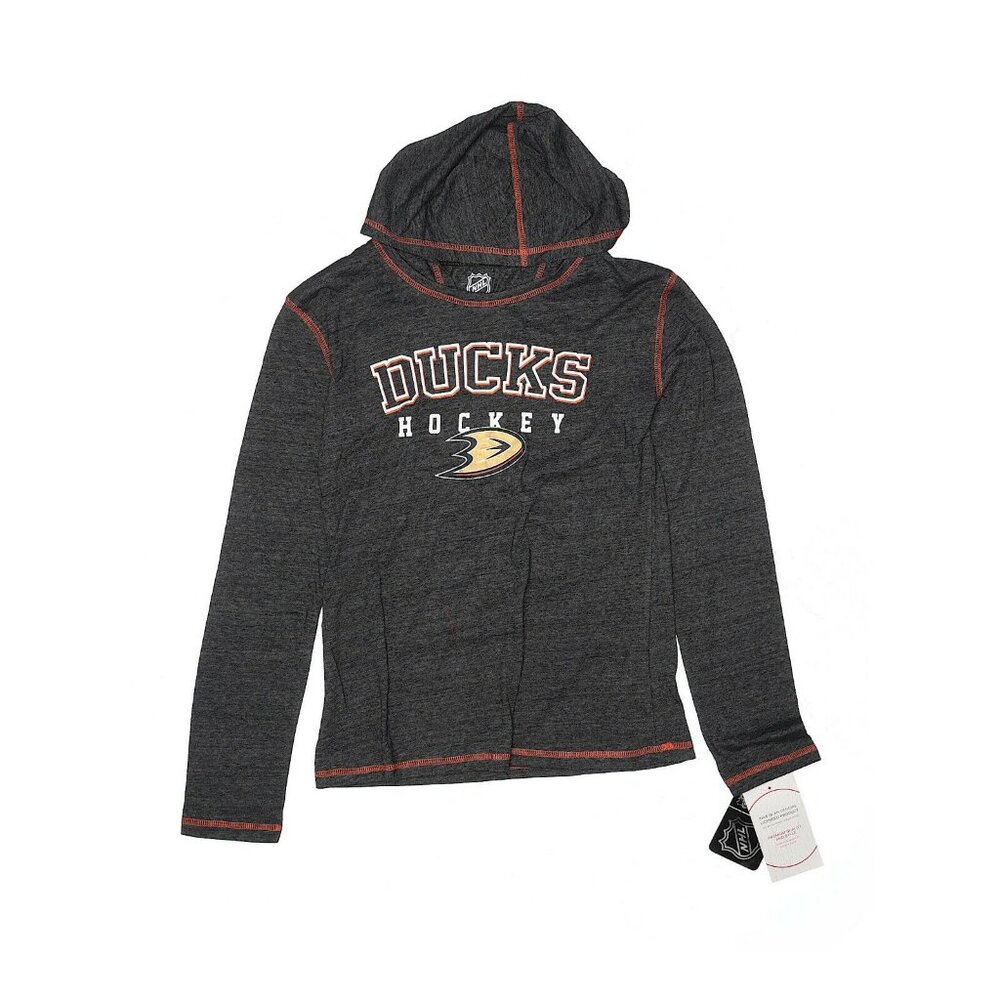New Girls Youth Gray Anaheim Ducks Hockey Hoody Pullover Size L/14